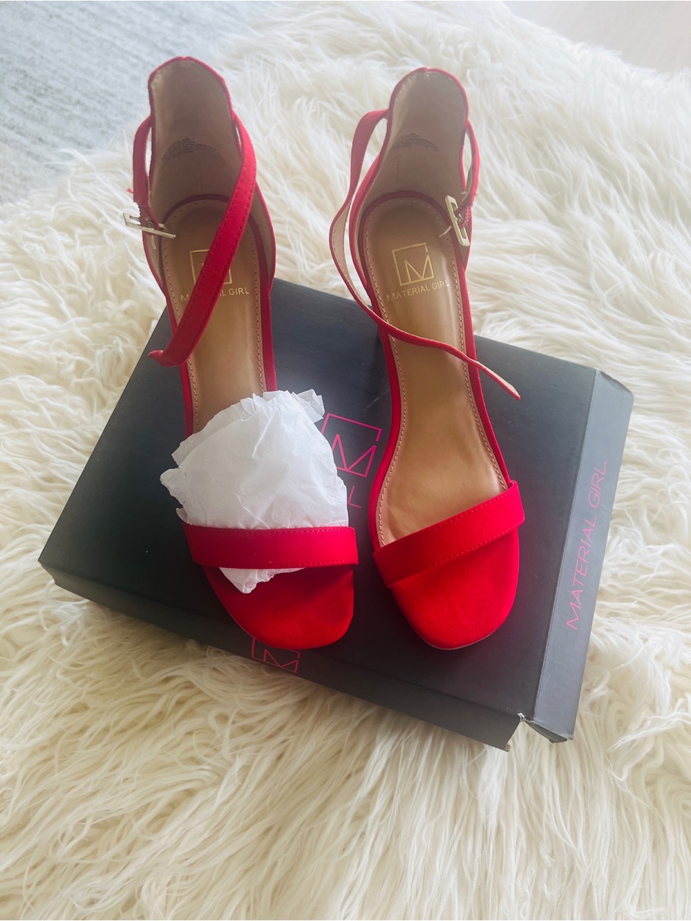 Material Girl Women's Red Ankle-Strap Heel Sandals
